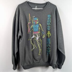 Star Wars Boba Fett Bounty Hunter Neon Graphic Sweatshirt Gray XL Crew Disney